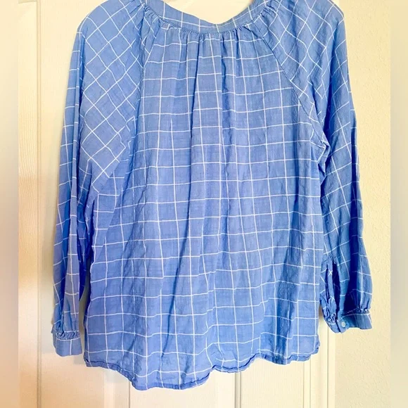 Old Navy Women’s Cotton Shirt Blouse Lightweight Blue White Plaid Medium M - Picture 7 of 7